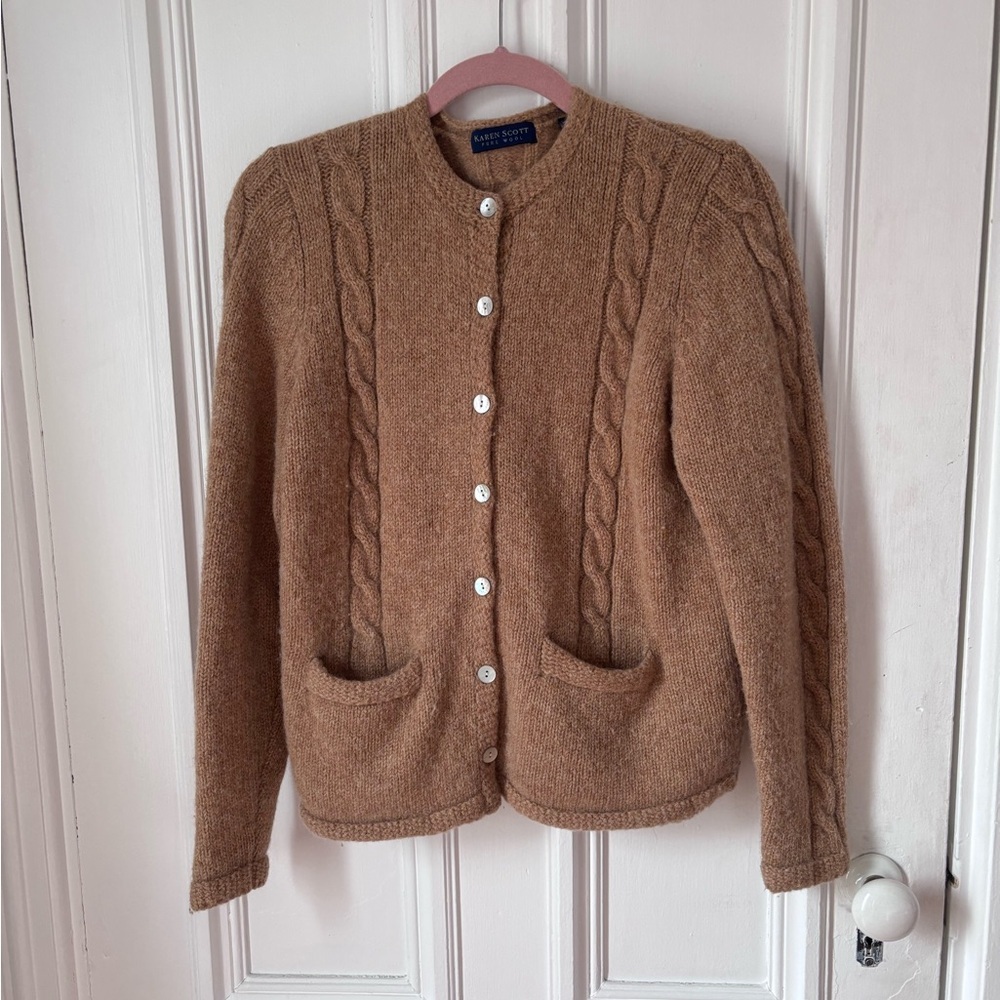 Women’s Karen Scott Pure Wool Made in Australia Cable Knit Cardigan Size Large